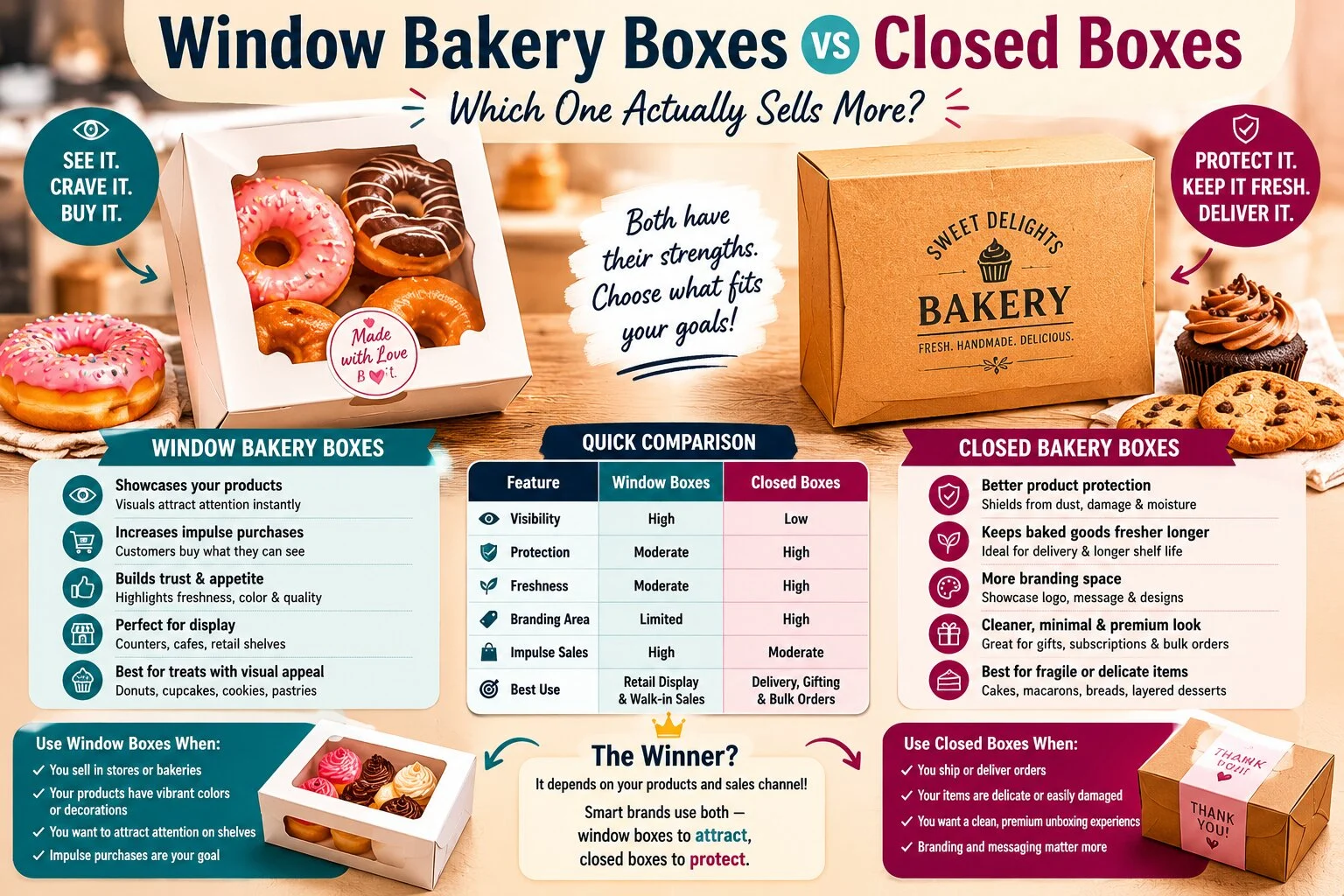 Window vs closed bakery boxes comparison